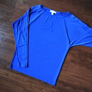 Michael Kors blue studded long sleeve blouse
